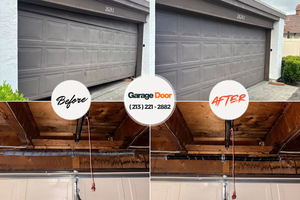 Before and after: garage door repair Old Hill, CT